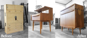 桐たんすを北欧家具調チェストとベッドサイドチェストに改造