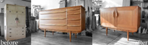 三つ重ね総桐たんすを北欧ビンテージ調のリビングボードとカップボードに再生