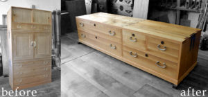 下三中洋の総桐箪笥をローテレビボードに改造